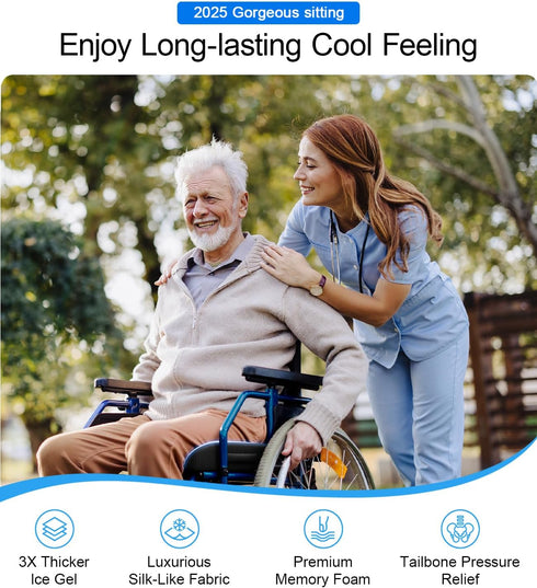 Csangpdg Wheelchair Seat Cushions Cooling, Ergonomic Seat Cushion, Waterproof Silk Fabric, Memory Foam Cooling Gel