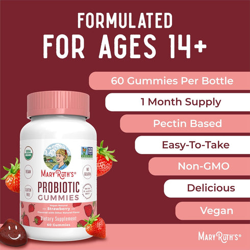 MaryRuth Organics USDA Organic Probiotic Gummies, Digestive & Immune Support, 2.5 Billion CFU, 60 Count