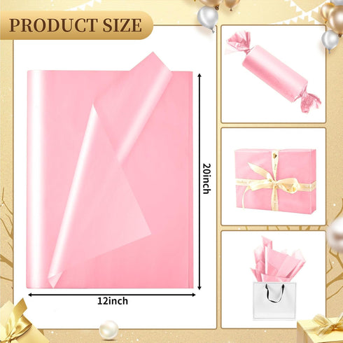 50 Sheets Pink Tissue Paper for Gift Bags - 14 x 20 Inches Recyclable Pink Wrapping Paper for Weddings Birthday DIY Project Christmas Gift Wrapping Crafts Decor by Hlonon
