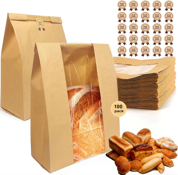 Lmoszuak 100 Pack thicker Large Paper Bread Loaf Bags, for Homemade Bread (13.7x8.26x3.54in).