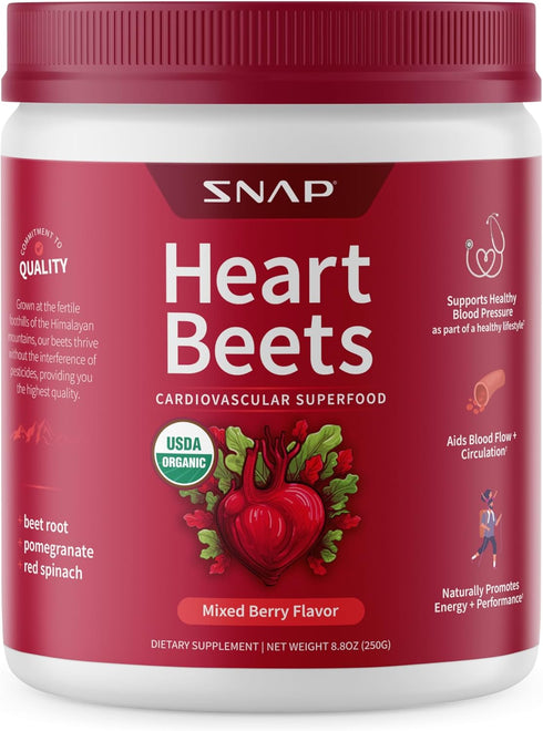 Snap Supplements Heart Beets, USDA Organic Beet Root Powder, 3-in-1 Cardiovascular Superfood, 250g