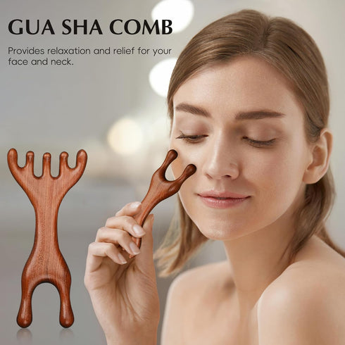 Manual Scalp Massager - Sandalwood Massager Tool for Scalp, Eye, Facial, Neck, Shoulder - Five Claw Gua Sha Comb