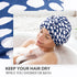 INNELO Luxury Shower Cap for Women, Reusable Waterproof Double Layered Hair Cap with Adjustable Strap, Blue