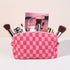 Checkered Makeup Bag, Preppy Bulk Pink Cosmetic Pouch, Personalize Travel Toiletry Organizer for Women