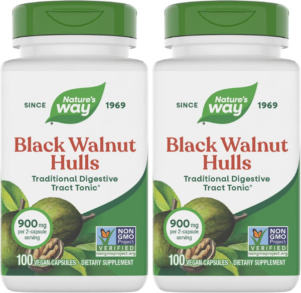 Nature's Way Black Walnut Hulls, Traditional Digestive Tract Tonic*, 900 mg per 2-Capsule Serving,