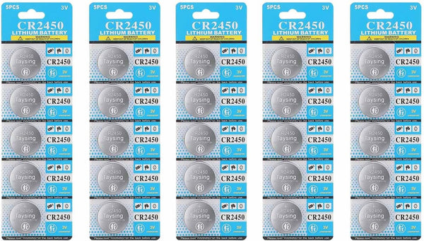 Taysing 25 Pack 3V High Capacity Lithium Button Coin Cell Batteries CR2450 ECR2450