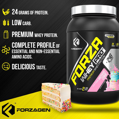 Forzagen Whey PRO Low Carb Protein Powder, 24g Protein per Serving, Birthday Cake, 2 lbs. (28 Servings)
