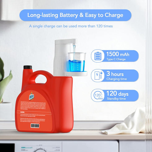OMOZUN Electric Laundry Detergent Pump with Graduated Cup, Smart Laundry Detergent Dispenser,Rechargeable Detergent