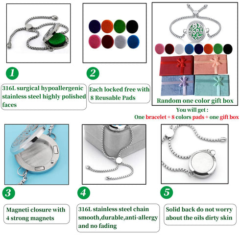 Popeoiuh 25mm Set Essential Oil Diffuser Bracelets Diffuser Locket Chain Lucky Clouds Diffuser Bracelet Stainless Steel