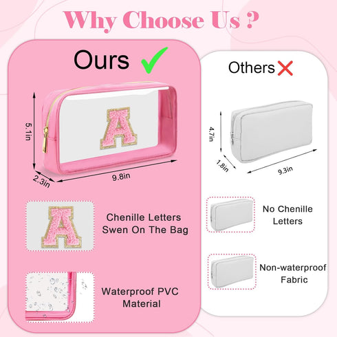 Personalized Initial Letter Clear Makeup Bag, Preppy Small Nylon & PVC Cosmetic Zipper Bag for Beach Travel