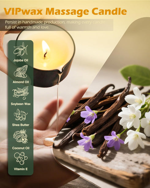 VIPwax 2.35 OZ Soybean Wax Warming Massage Oil Candle for Stress Relief and Skin Moisturizing, Couples Massage