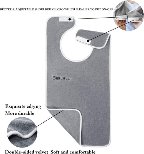 Set 3 of Ultra Soft Adult Bibs - Adjustable Dining Protectors for Comfort
