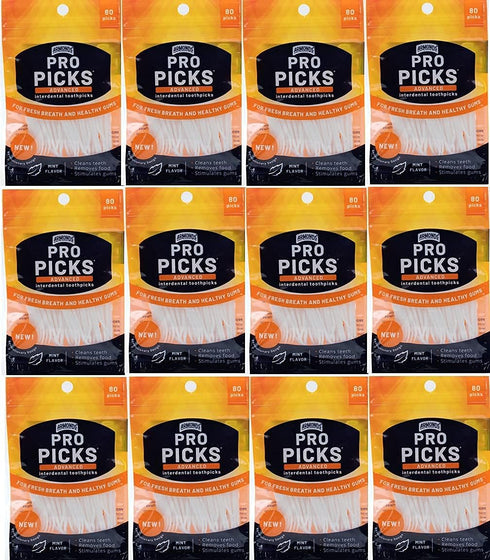 ProPicks Advanced Dental Picks for Teeth Cleaning - 12x80 Disposable Plastic Toothpicks for Teeth & Gums, Fresh Mint