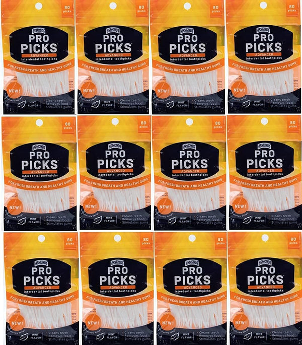 ProPicks Advanced Dental Picks for Teeth Cleaning - 12x80 Disposable Plastic Toothpicks for Teeth & Gums, Fresh Mint