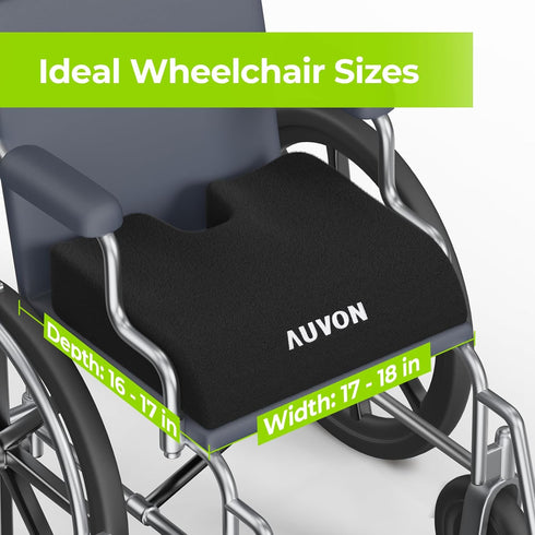 AUVON Wheelchair Seat Cushions (18"x16"x3") for Sciatica, Back, Coccyx Pain Relief, Memory Foam with Removable Strap