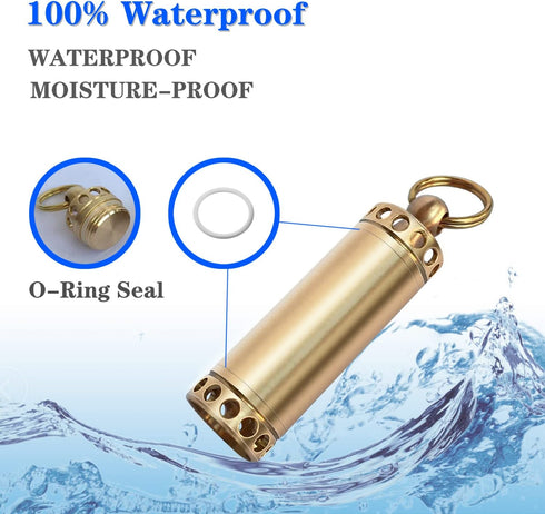 Pill Holder Keychain Container, Portable Mini Brass Waterproof Pill Box for Purse Pocket, Small Pill Case