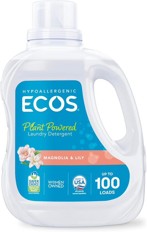 ECOS Laundry Detergent Liquid, 100 Loads, Hypoallergenic, Plant-Powered, Magnolia Lily, 100 Fl Oz