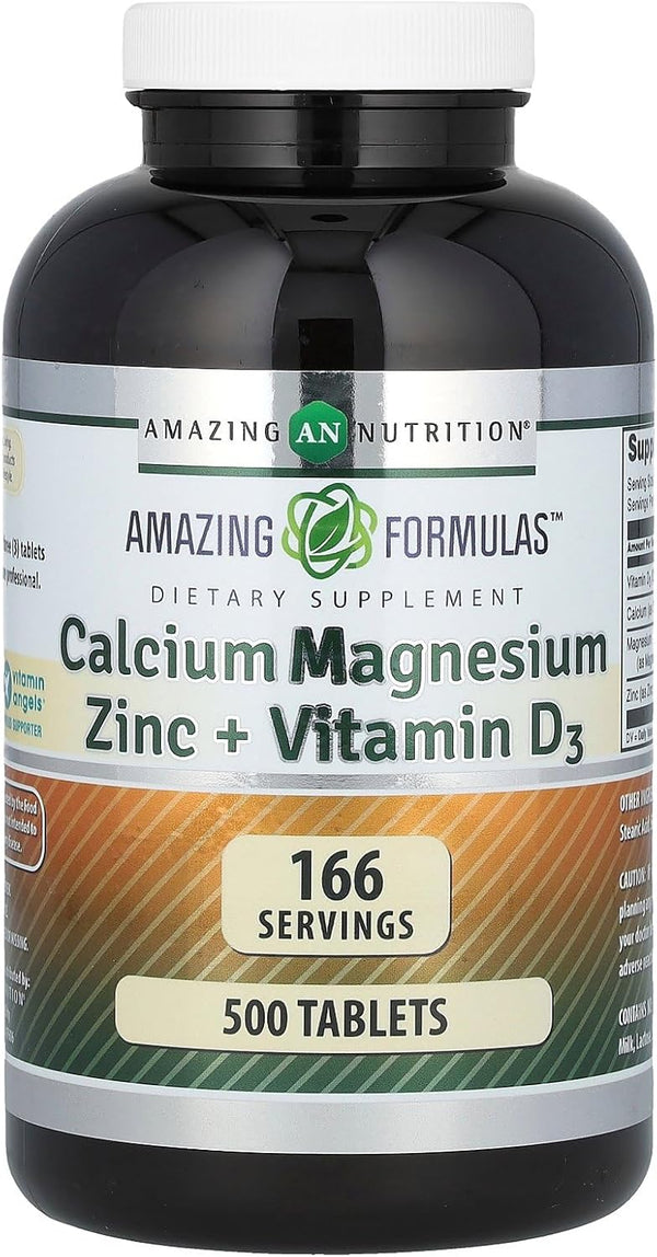 Amazing Formulas Calcium Magnesium Zinc + Vitamin D3 Supplement, 500 Tablets, Non-GMO, Gluten-Free