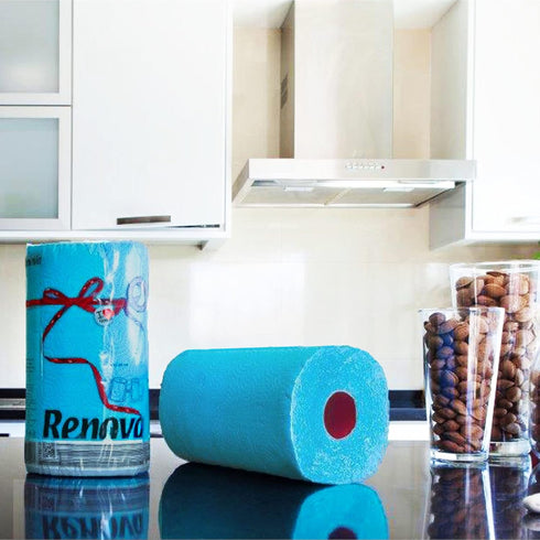 Renova 2 Ply Double Faced Paper Kitchen Towel, Blue, Red Label