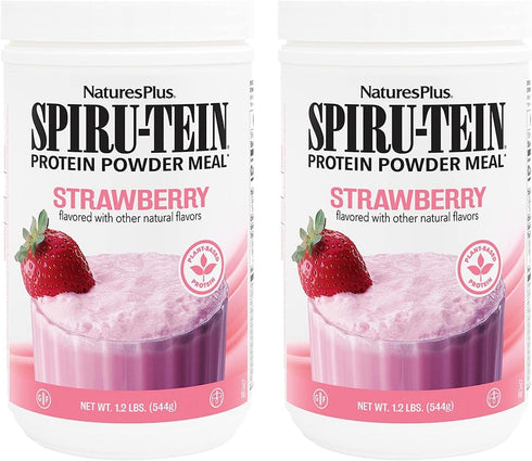 NaturesPlus SPIRU-TEIN Plant-Based Protein Shake, Strawberry - 1.2 lb, Non-GMO, Vegetarian, Gluten Free - 16 Servings
