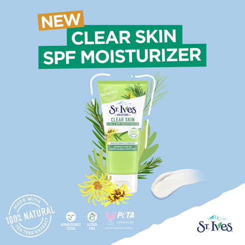 St. Ives 3-in-1 Clear Skin Lotion - SPF 25 Face Moisturizer for Acne Prone, Oily, or Combo Skin, 3 Fl Oz