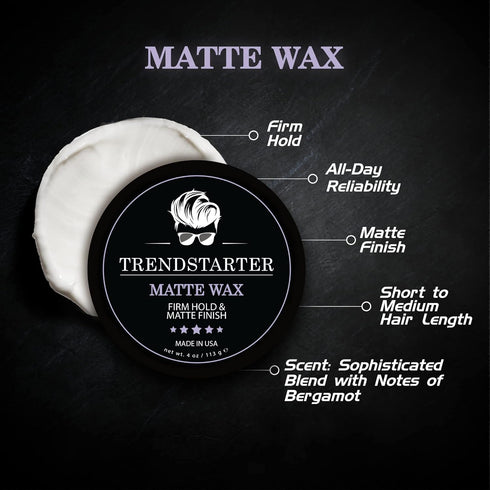 MATTE WAX (4oz) - Premium Water Based Hair Styling Pomade, Firm Hold, Matte Finish