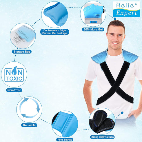 Relief Expert Large Full Back and Shoulder Ice Pack Wrap with Straps, Reusable Gel Cold Packs
