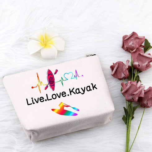 PXTIDY Kayaker Kayaking Gift - Beach Kayak Canoe Lover Cosmetic Bag, Live Love Kayak Canvas Zipper Bag