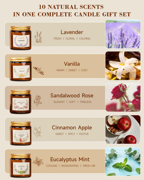 Set 10 Pack, Scented Candles for Women Gifts, Soy Wax Candle Long Lasting Aromatherapy Candles for Home, Birthday