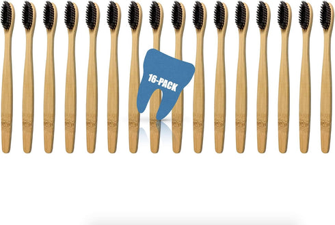 BPA-FREE, Biodegradable Bamboo Toothbrush - Charcoal Infused Naturally Whitening Bristles, 16-PACK