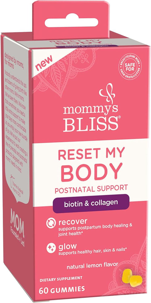 Mommy's Bliss Postnatal Support Reset My Body Gummies, 60 Gummies, Biotin & Collagen, Supports Postpartum Energy,