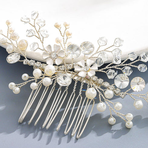 Wedding Hair Comb Pearl Headpieces | Rhinestone Bridal Side Hair Accessories for Women and Girls
