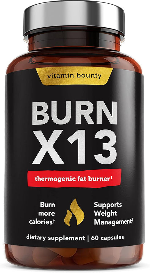 Vitamin Bounty Burn X13 - Thermogenic Fat Burner, 60 Capsules for Men & Women, Supports Muscle Growth & Energy