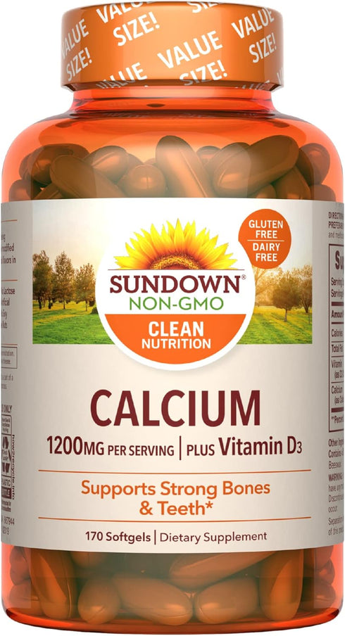 Sundown Calcium 1200 mg Plus Vitamin D3, Supports Bone, Teeth & Immune Health, 170 Softgels