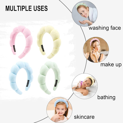 Canitor 4 PCS Spa Headband for Washing Face, Terry Cloth Makeup Headbands for Teen Girls and Bachelorette Parties