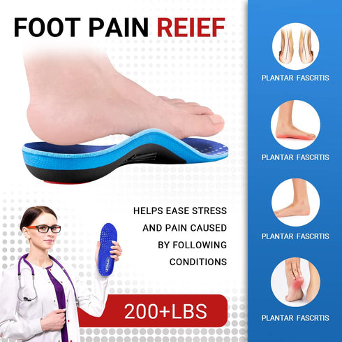Heavy Duty Support Pain Relief Orthotics for 220+ lbs, Plantar Fasciitis High Arch Support Insoles for Men Women, Shock