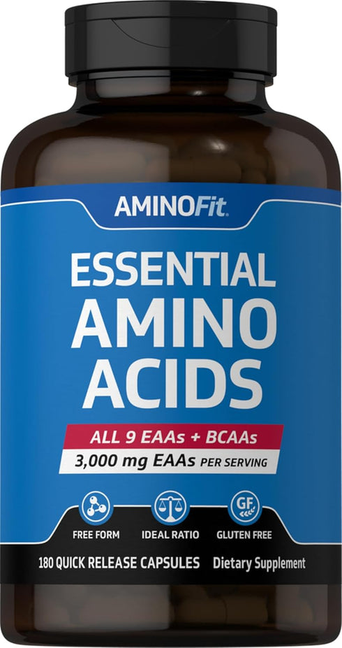 Piping Rock Amino Acid Supplement - 180 Capsules, BCAA and EAA AminoFit Complex, Non-GMO, Gluten Free