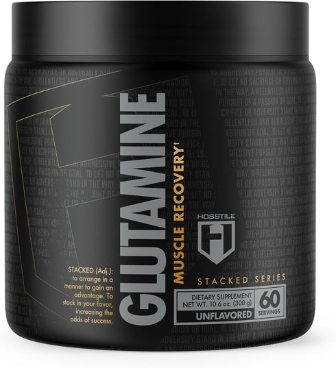 HOSSTILE Glutamine Powder for Men & Women, Fermented L Glutamine for Muscle Recovery, Unflavored, 60 Servings