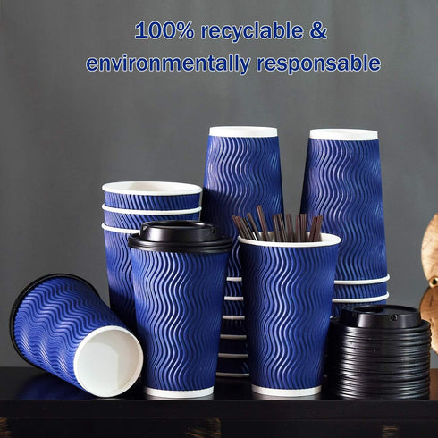 Kindpack 16 oz (90 Set) Disposable Coffee Cups with Lids and Straws - Togo Hot Paper Coffee Cup with Lid To Go