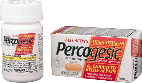 Percogesic Extra Strength Pain Relief Tablets, Acetaminophen & Diphenhydramine, 40 ct (Pack of 1) Aspirin Free