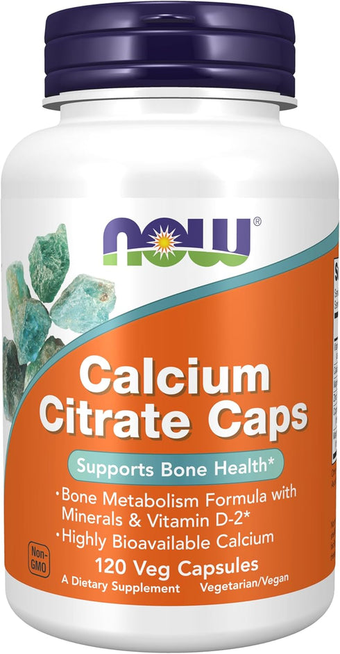 NOW Supplements Calcium Citrate with Vitamin D, Magnesium, Zinc, Copper, Manganese - 120 Veg Capsules