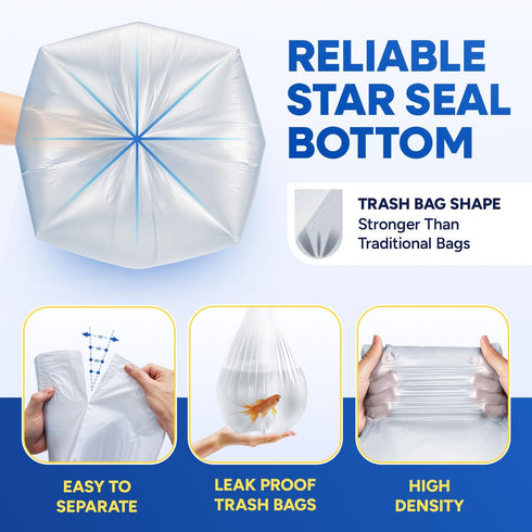 Plexon 56 43" 47" 16 Commercial Pack 150 Gallon Clear Trash Bags x High-Density Garbage Liners, Micron Heavy-Duty Clear