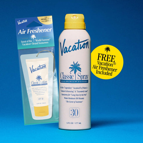 Vacation Classic Spray Sunscreen SPF 30 + Air Freshener Bundle - 6 fl. Oz Vegan Sunblock Spray