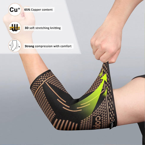 Copper Elbow Brace Compression Sleeve for Pain Relief, Arm Support for Tendonitis, Tennis & Golfers Elbow