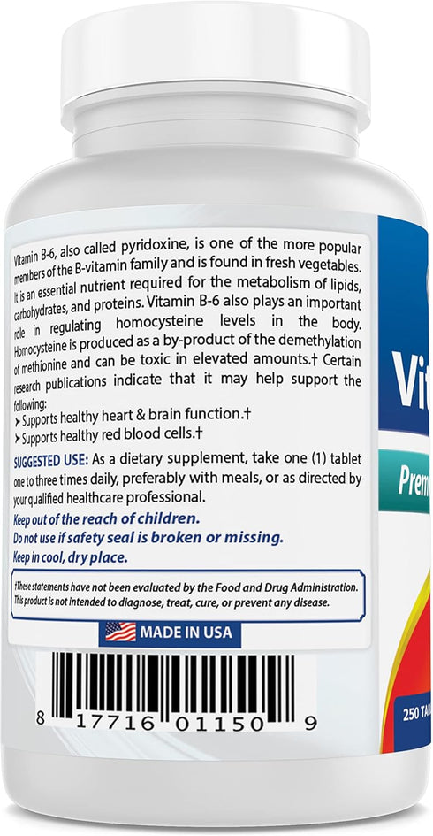 Best Naturals Vitamin B6 25mg - 250 Tablets (Pack of 2)