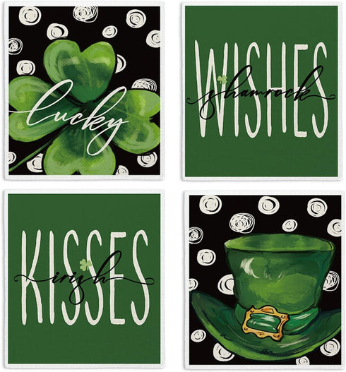 LARTSFRO Lucky Wishes Green Swedish Dishcloths for Kitchen, Swedish Dish Cloths for Four-Leaf