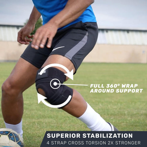 Knee Brace for Meniscus Tear Support, Arthritis Acl, Mcl Pain, Patented 4-way Adjustable Wraparound Strap, Medium Size