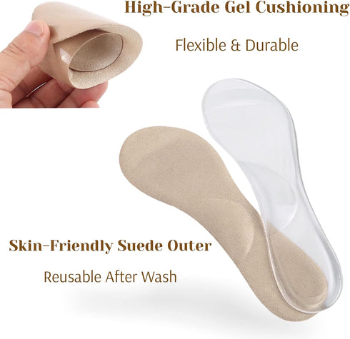 CB 3-Pairs Arch Support Insoles, Silicone Gel Invisible Slim Inserts for Arch Pain Relief, 3/4 Length for Women Shoes
