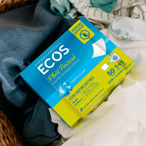 ECOS Laundry Detergent Sheets, No Plastic Jug, Vegan, Hypoallergenic, Plant Powered, Magnolia & Lily, 50 Count