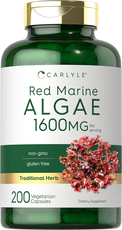 Carlyle Red Marine Algae 1600mg, 200 Capsules, Vegetarian Supplement, Non-GMO, Gluten Free